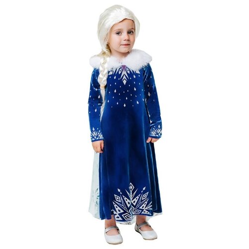 фото Карнавальный костюм "эльза зимнее платье", платье с накидкой, парик, р.28, рост 110 см пуговка