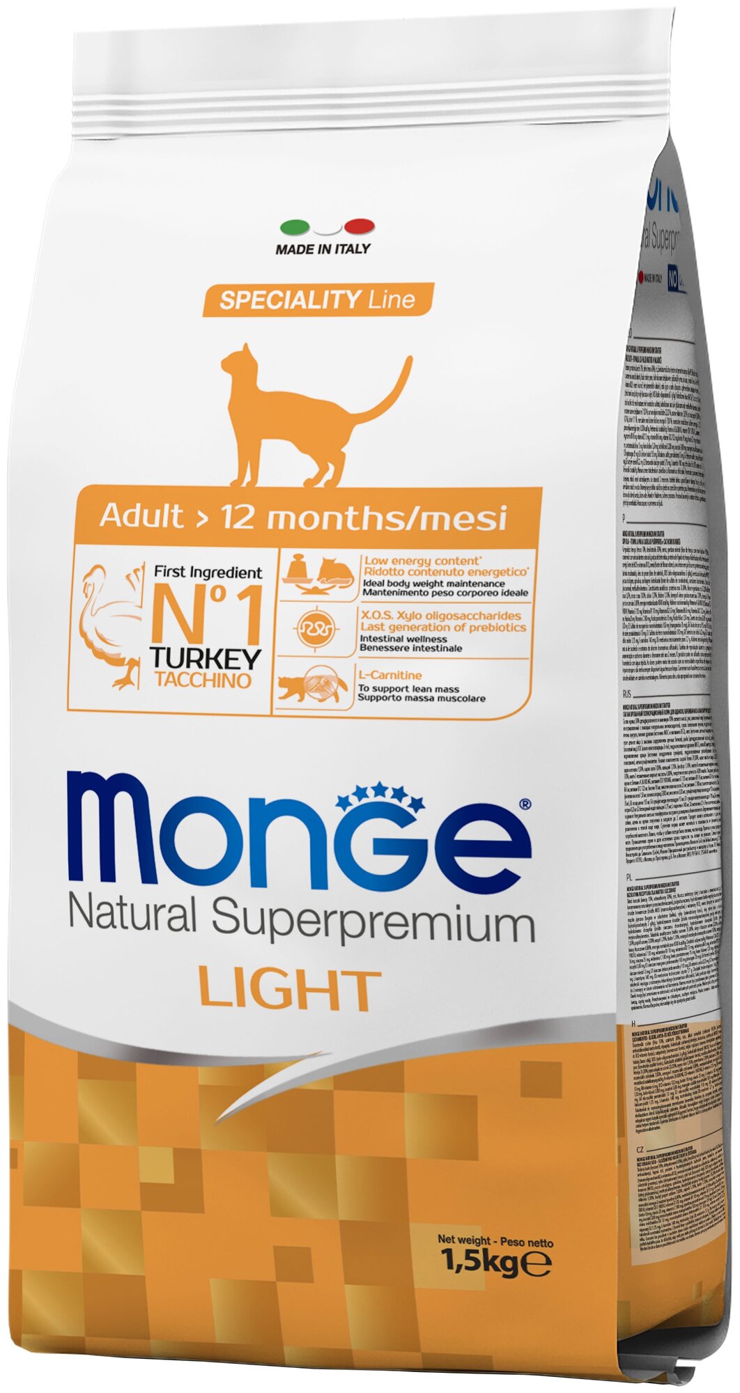 Monge Cat Speciality Light низкокалорийный корм для кошек с индейкой 1,5 кг - фотография № 1