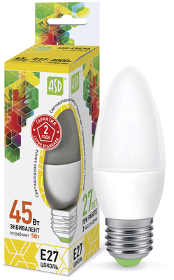 Лампа светодиодная LED-СВЕЧА-standard 5.0Вт 160-260В Е27 3000К 400Лм ASD