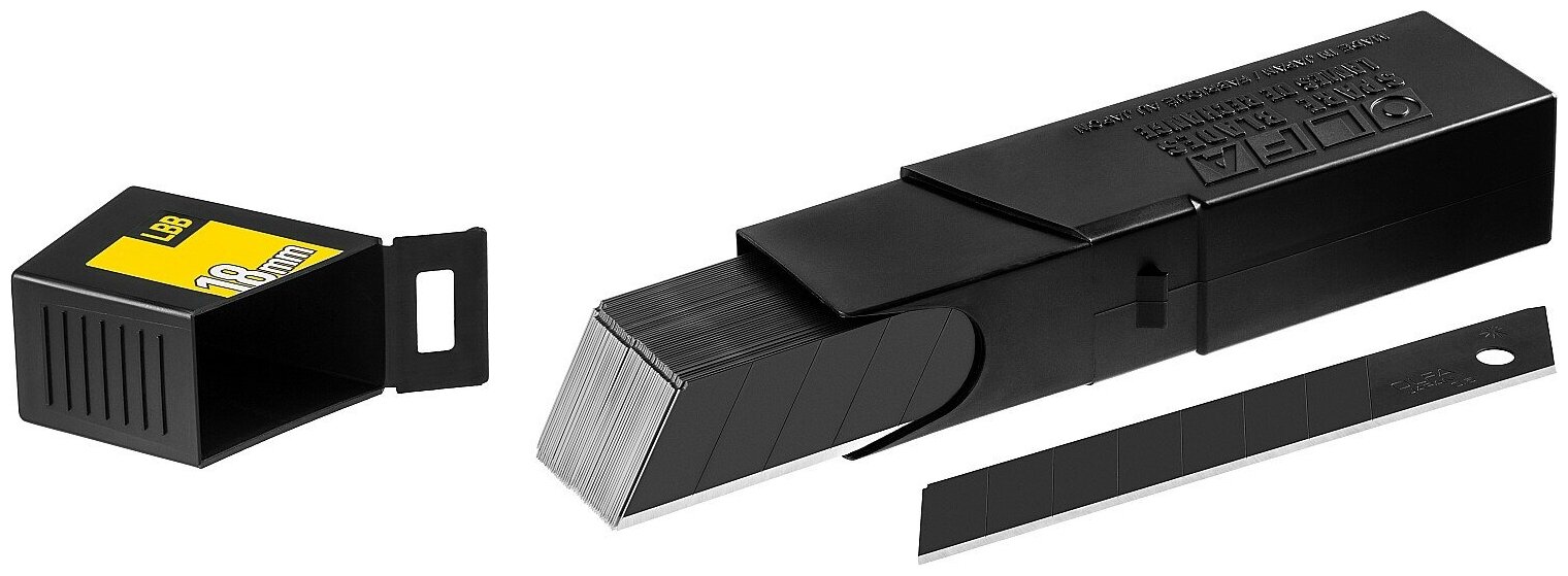 Лезвие EXCEL BLACK сегментированное, 8 сегментов, 18 мм, 50 шт, в боксе OLFA OL-LBB-50