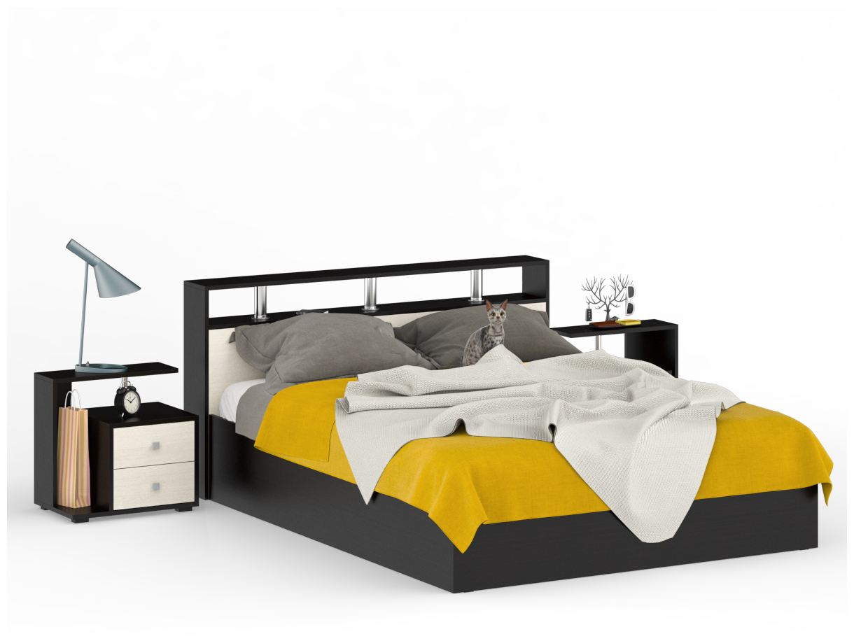 Кровать 1600 с двумя тумбочками Камелия