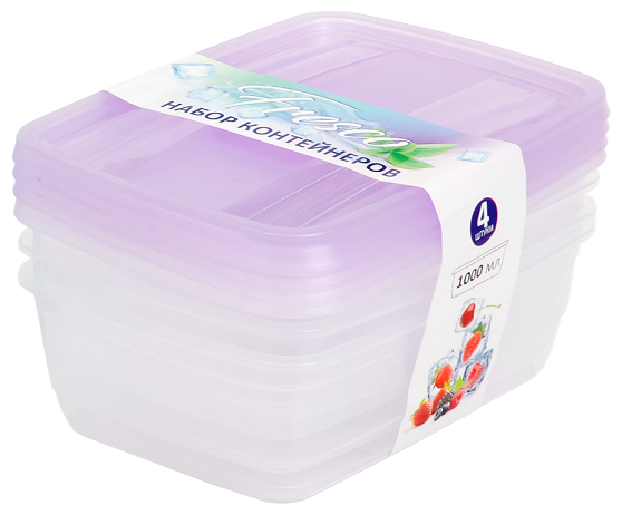 Пищевой контейнер Fresco 1000мл 4 шт / ёмкость для сыпучих продуктов / контейнер для еды, цвет лаванда