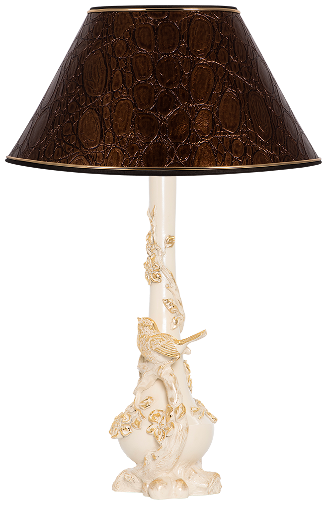 Настольная лампа Bogacho Терра кремовая с золотым абажуром из искусственной кожи