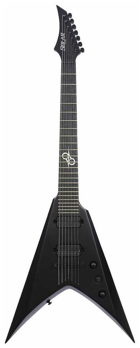 Solar Guitars V2.7C 7-струнная электрогитара, HH, T-o-M, цвет чёрный матовый, чехол в комплекте