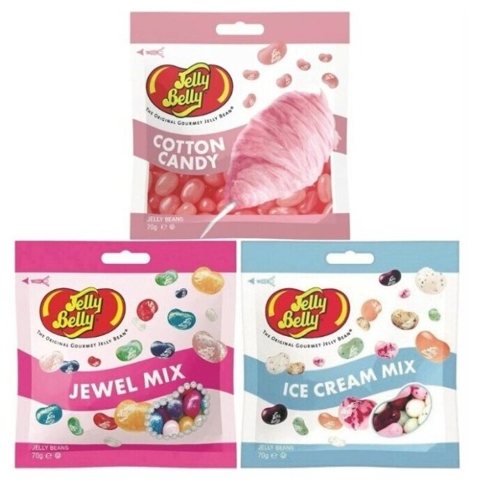 Конфеты Jelly Belly Cotton Candy 70 гр. + Jewel Mix 70 гр. + Ice Cream Mix 70 гр. (3 шт.)