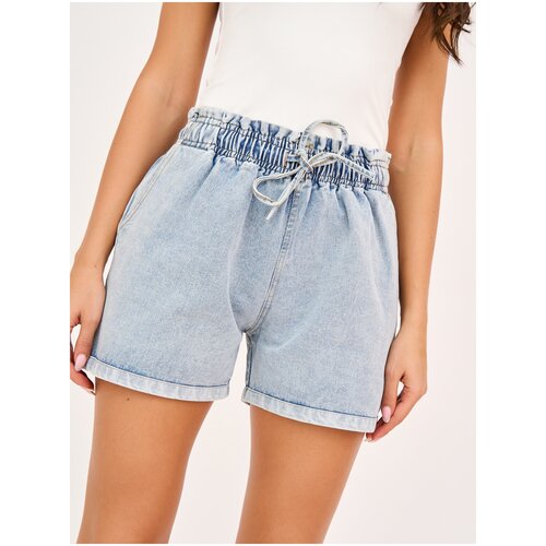 фото Шорты женские olya stoff джинсовые короткие с завышенной талией на резинке, голубые, синие, одежда женская olya stoforandova