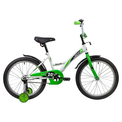 Велосипед NOVATRACK 20 STRIKE бело - зелёный, тормоз ножной, крылья короткие, защита А-тип / велосипед подростковый