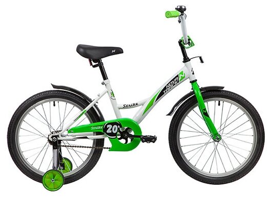 Велосипед NOVATRACK 20" STRIKE бело - зелёный, тормоз ножной, крылья короткие, защита А-тип / велосипед подростковый