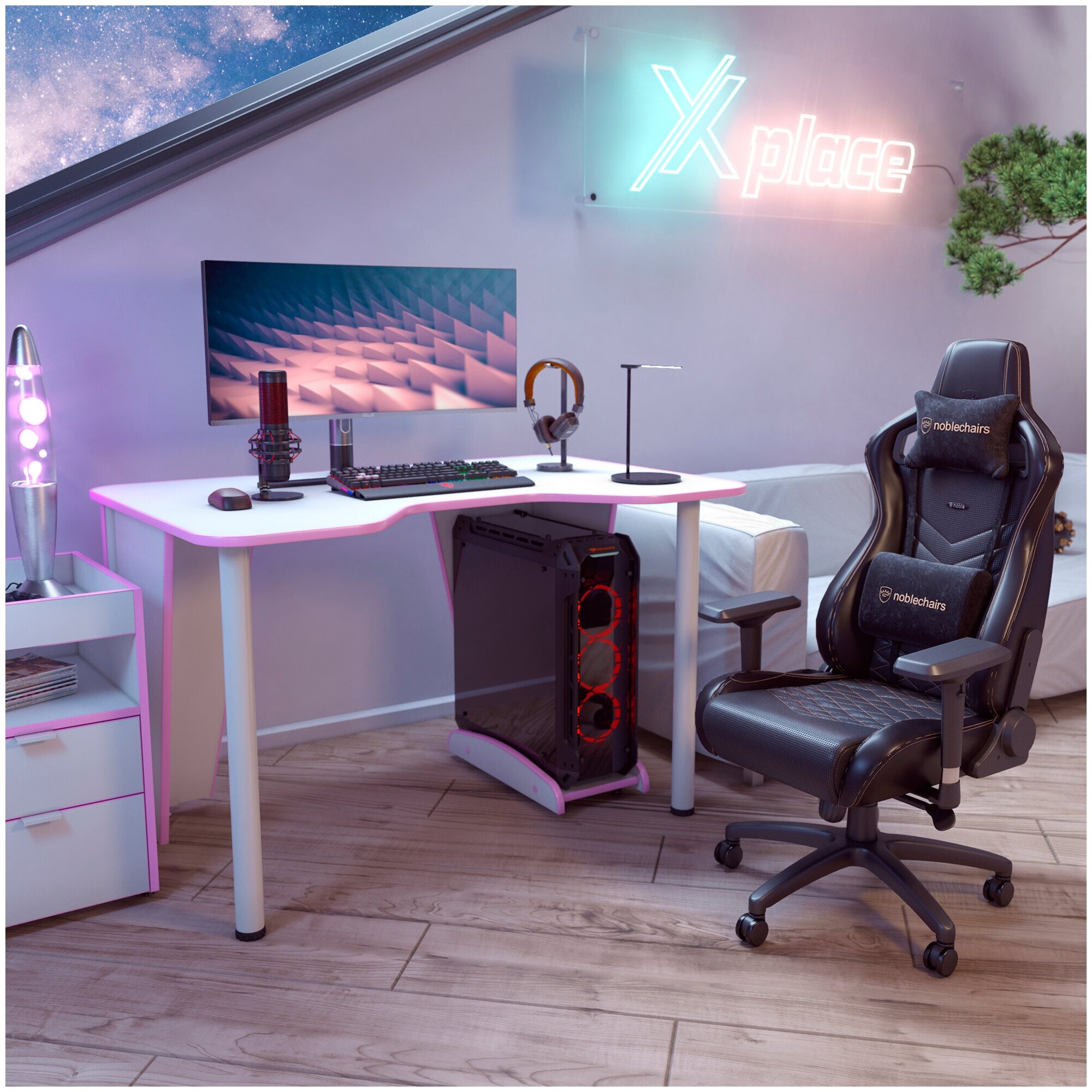 Игровой компьютерный стол Бело-розовый Xplace-07 - фотография № 4
