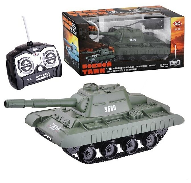 Танк Play Smart Боевой танк р/у, на аккумуляторных батарейках, с зарядным устройством, с пульками, в коробке (9669)