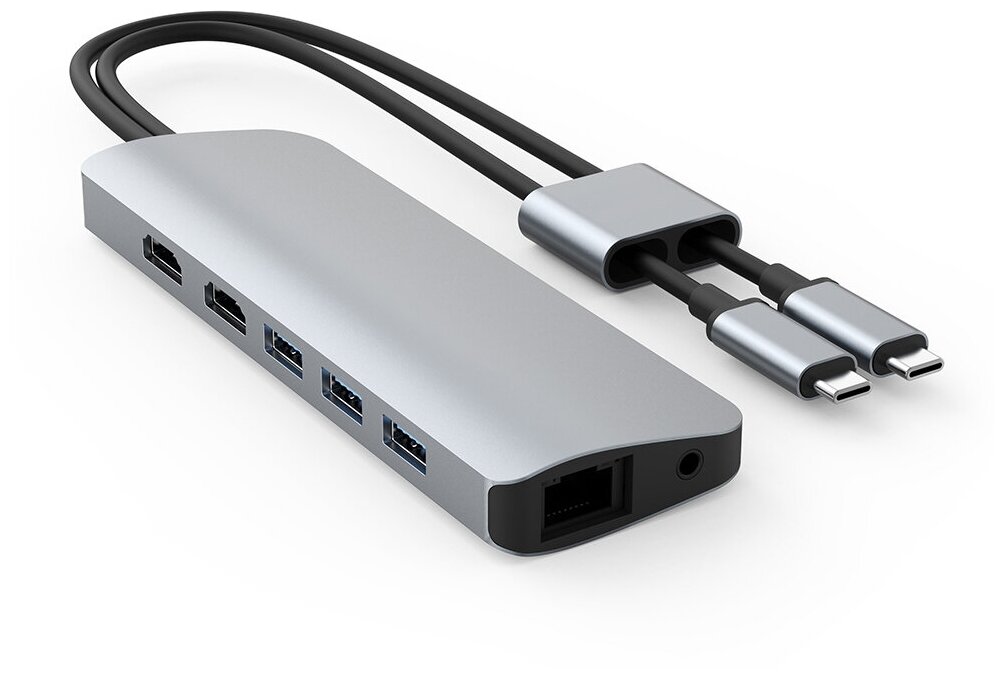 Мульти хаб HyperDrive VIPER 10-in-2 USB-C Hub 2 x HDMI / 3 x USB-A / Ethernet / MicroSD / SD / USB-C PD / 3.5mm Audio Jack серебристый (HD392-SILVER)