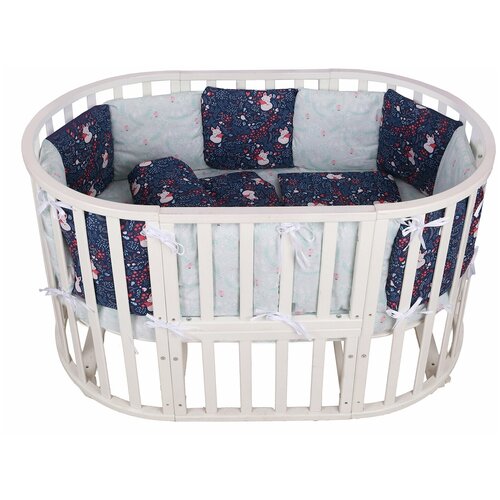 фото Бортик в кроватку 12 предметов (12 подушек-бортиков) amarobaby лисички (синий)