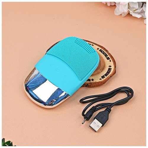 Электрическая ультразвуковая силиконовая щетка-массажер для очищения лица Sonic Face Cleansing Brush ультратонкая бирюзовая 59000₽