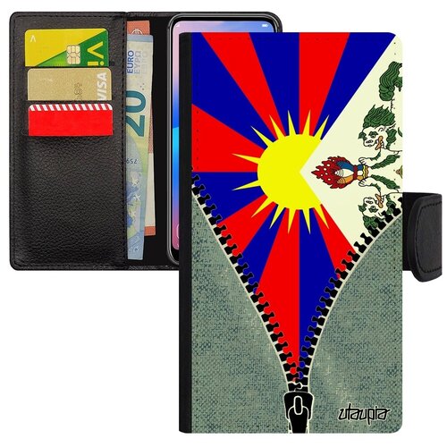 фото Защитный чехол-книжка на смартфон // apple iphone 8 plus // "флаг тибета на молнии" патриот страна, utaupia, серый