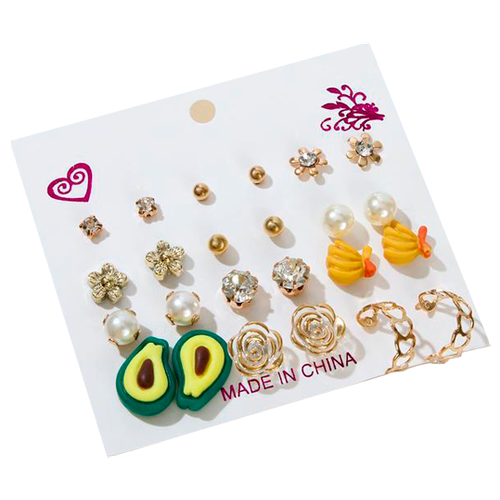 Комплект серег Queen Fair, золотой, мультиколор набор серьги 12 пар вкусняшки и цветочки цветные в золоте 6970917