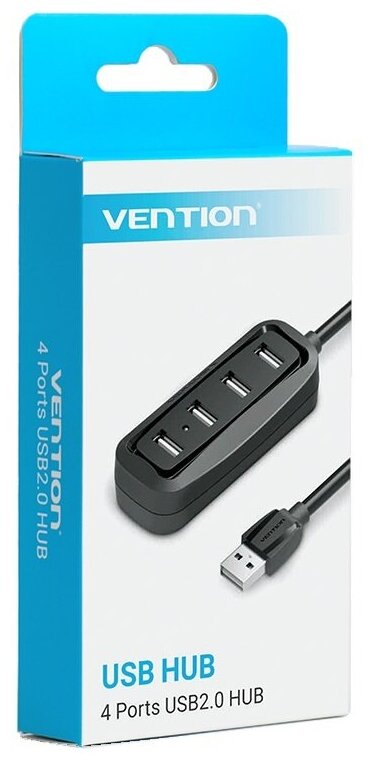 Концентратор VENTION USB 2.0 на 4 порта Черный - 1 м.