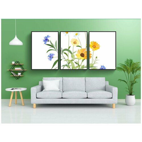 фото Набор модулных постеров для интерьера "цветы, полевые цветы, поле" 60x90 см. в тубусе, без рамки lotsprints