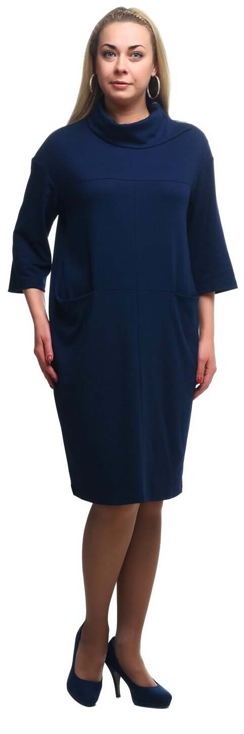 Платье Olsi, повседневное, классическое, прямой силуэт, миди, карманы, размер 68, синий
