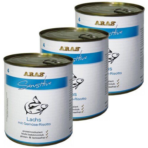 Консервы для собак Aras Sensitive, Лосось с овощным ризотто, упаковка 3 шт. по 820г