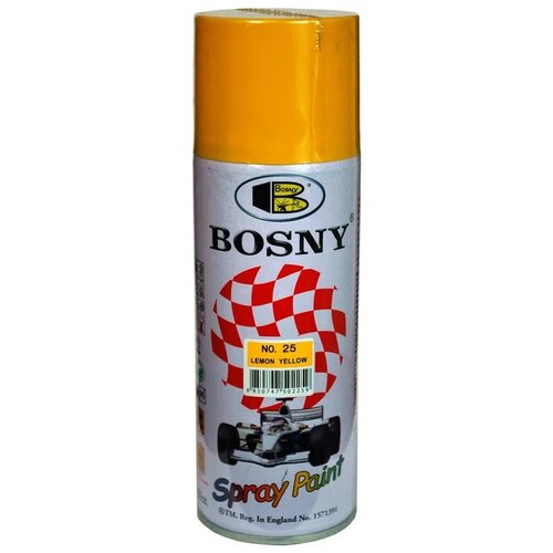 Краска Bosny Spray Paint акриловая универсальная, 25 lemon yellow, глянцевая, 520 мл, 1 шт. аэрозольная автоэмаль motip акриловая спрей 500 мл черный полуматовый