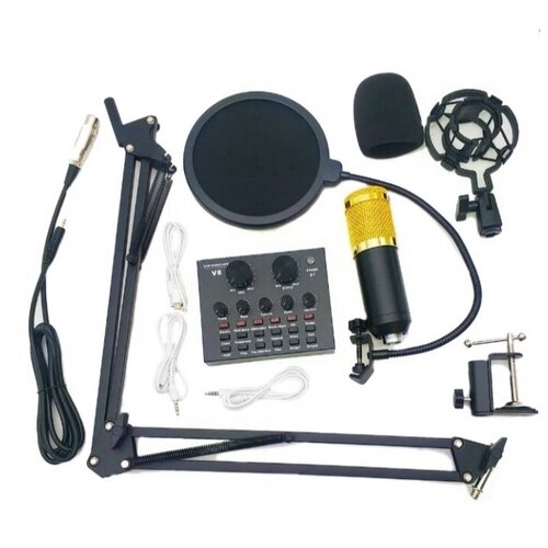 Профессиональный конденсаторный студийный микрофон для живого вокала Professional Condenser Microphone Bm-800 (набор)