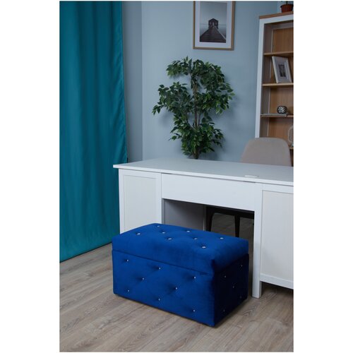 Банкетка OCTOBERHOME с ящиком для хранения велюровая со стразами, синяя