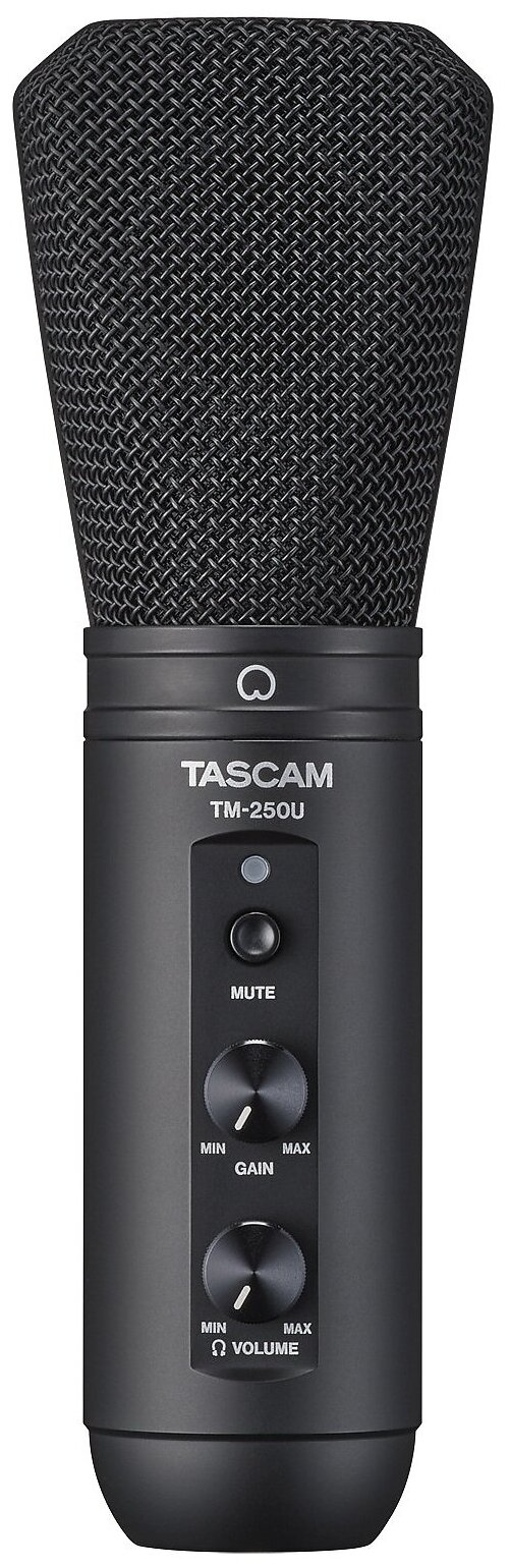 Tascam TM-250U Универсальный USB конденсаторный микрофон, совместим с PC, Mac, iPad и Android, супер-кардиоидный, 20Hz - 20kHz, выход на наушники, в комплект входит микрофон, USB кабель, держатель микрофона и настольная стойка.