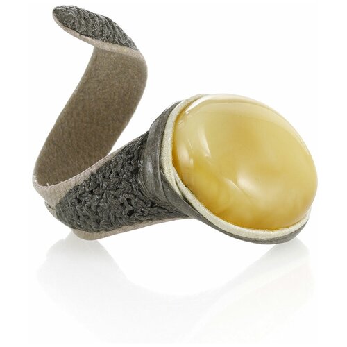 фото Amberholl безразмерное кольцо «змейка» из кожи двух оттенков и натурального янтаря