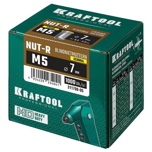 Заклепка резьбовая Kraftool Nut-R 311708-05 7 мм серебристый , 1000 шт.