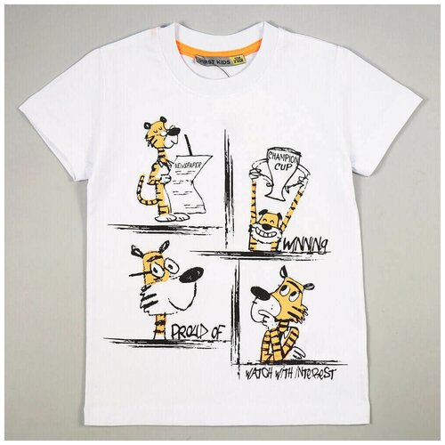Футболка для мальчика (Тигруша), First kids, арт. 45754, цв. Белый, р. 104 (4)