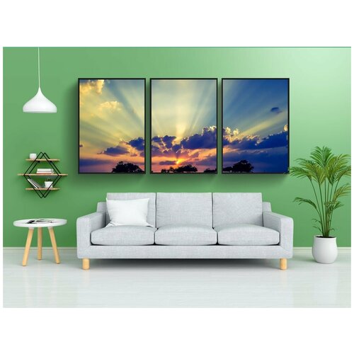 фото Набор модулных постеров для интерьера "солнце, заход солнца, джунгли" 60x90 см. в тубусе, без рамки lotsprints