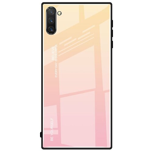 фото Чехол-бампер mypads для samsung galaxy note 10+ plus стеклянный из закаленного стекла с эффектом градиент зеркальный блестящий переливающийся розовый