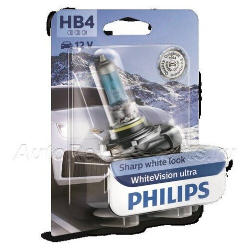 Лампа галогенная PHILIPS HB4 12V-51W (P22d) White Vision ultra блистер, 1шт, 9006WVUB1