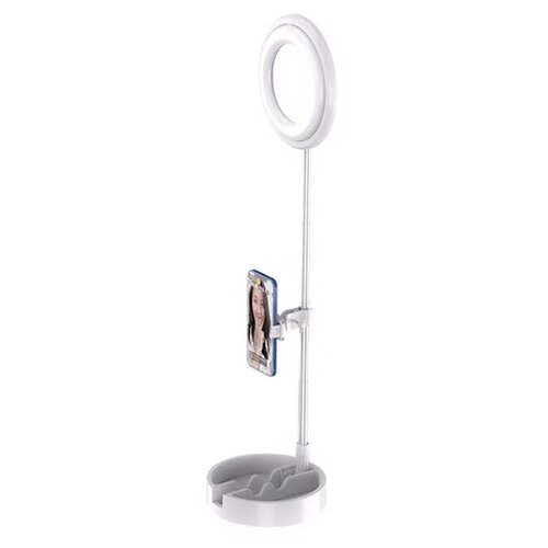 Кольцевая селфи лампа с зеркалом JMT1 с аккумулятором на подставке белая 175800₽