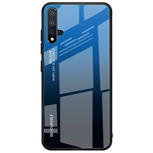 Чехол-бампер силиконовый Mypads для Samsung Galaxy A20 SM-A205F (2019) с закаленным стеклом на заднюю крышку телефона «тематика Градиент» синий