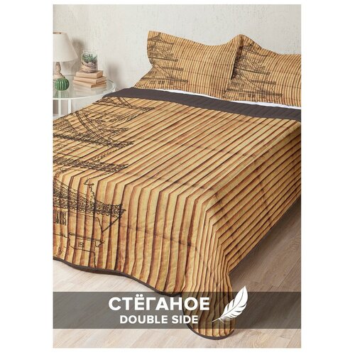 фото Стеганое покрывало ambesonne "храм на бамбуке" 230х240 см на кровать с двумя наволочками 50х70 см