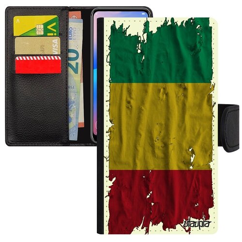 фото Красивый чехол-книжка на мобильный // xiaomi redmi note 6 pro // "флаг гвинеи на ткани" патриот страна, utaupia, белый