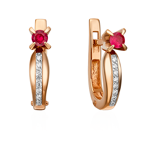 PLATINA jewelry Серьги из красного золота с рубином и бриллиантом 02-0077-00-107-1110-30