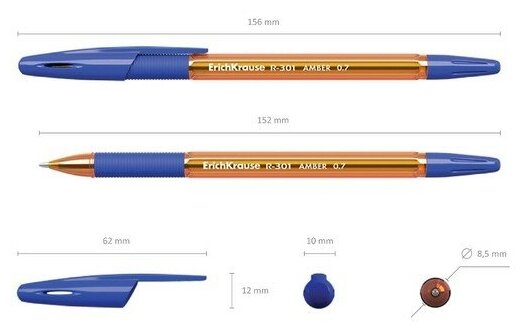 Ручка шариковая Erich Krause R-301 Amber 0.7 Stick&Grip в наборе из 3 штук пакет - фото №5
