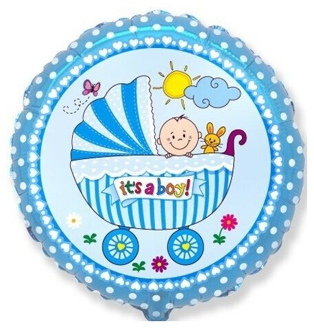 Шар воздушный Flexmetal круг, Детская коляска для мальчика, голубой, 18' 46 см