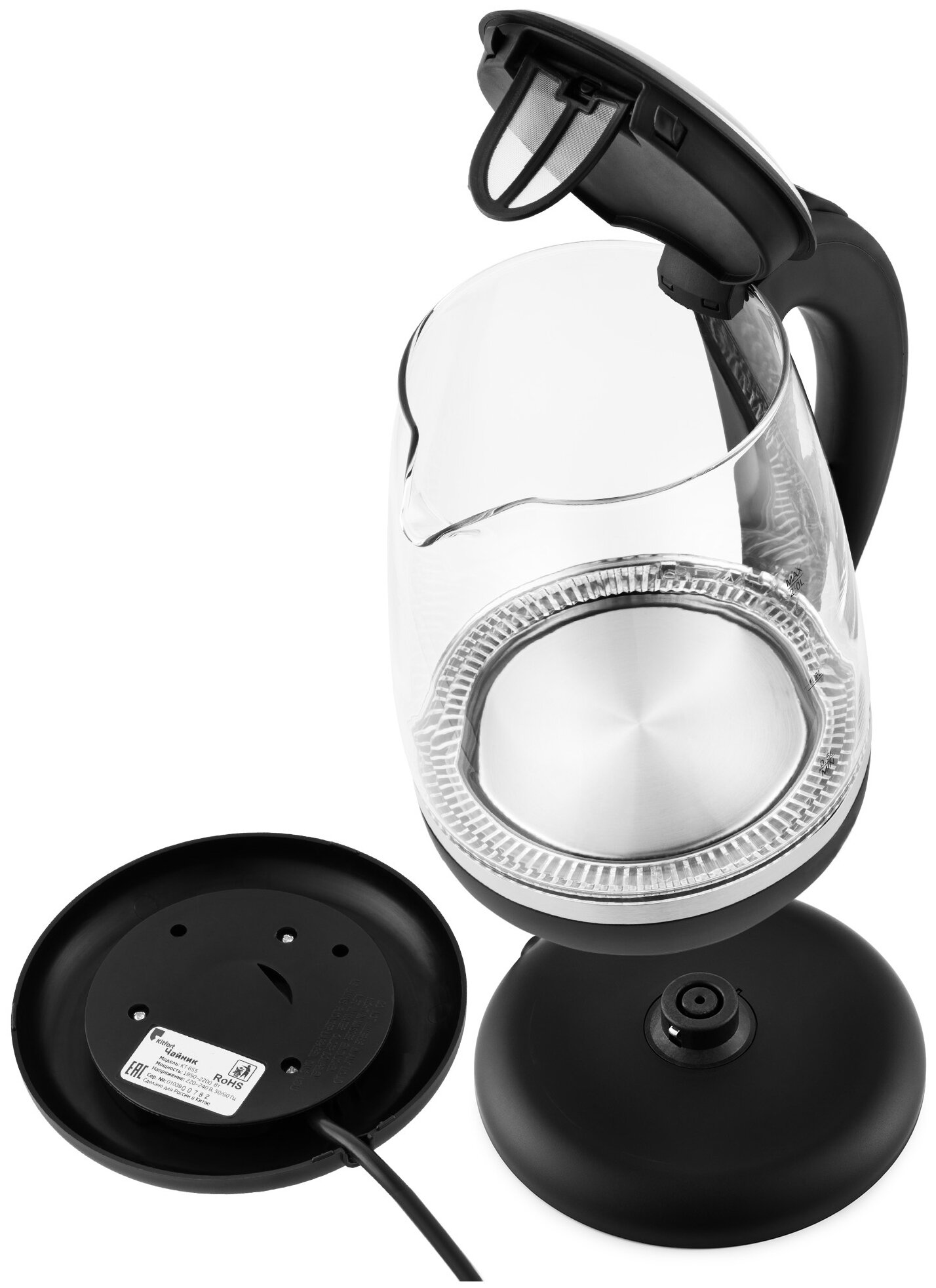 Чайник электрический KITFORT , 2200Вт, черный - фото №4