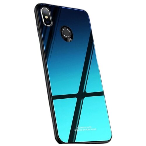 фото Чехол-бампер mypads для xiaomi mi 8 youth / mi 8 lite стеклянный из закаленного стекла с эффектом градиент зеркальный блестящий переливающийся синий