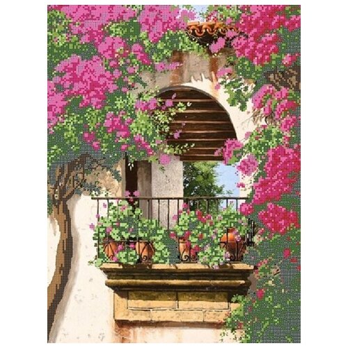 фото Набор для вышивания астрея (глурия)цветочный балкон а3 (бисер: 10 цветов, в комплект не входит!) 30х40см