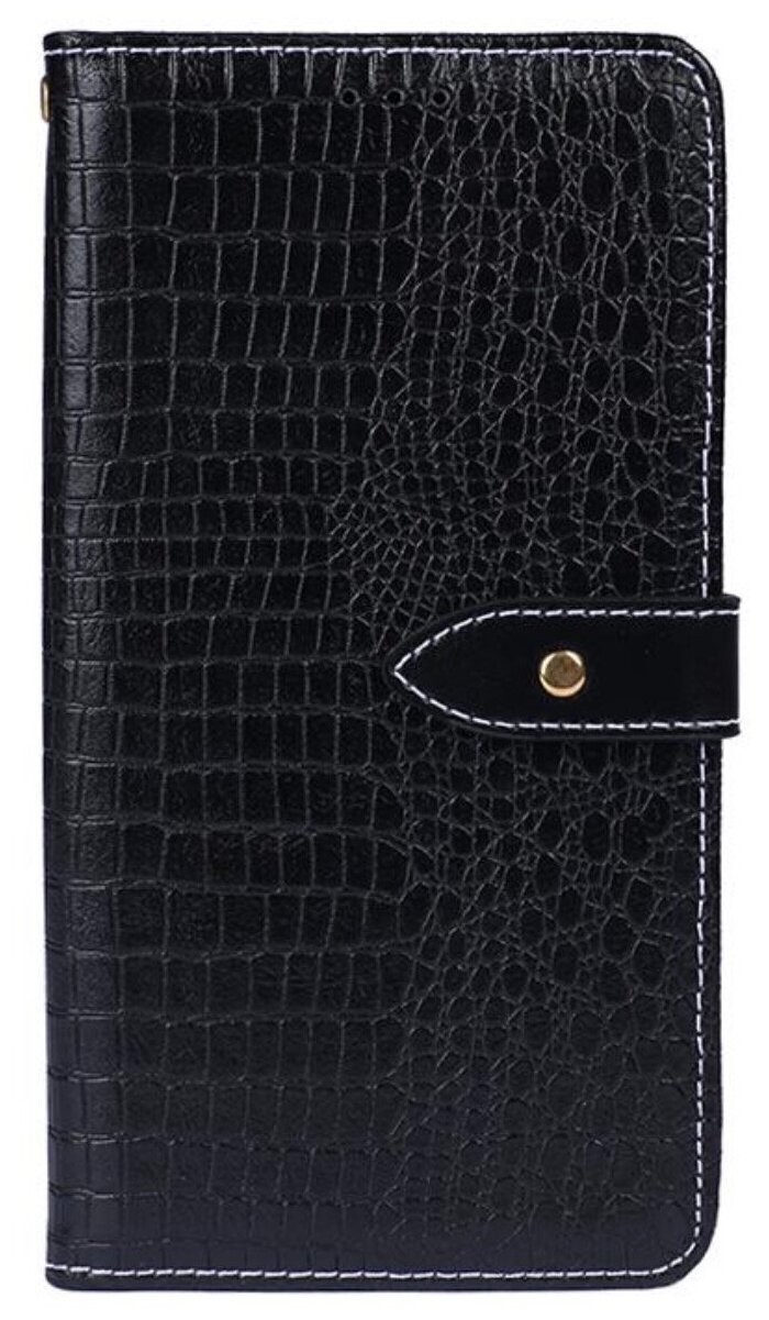 Чехол-книжка MyPads для LG G8 ThinQ с фактурной прошивкой рельефа кожи крокодила с застежкой и визитницей черный