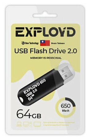 Флеш-накопитель USB 2.0, 64GB Exployd 650, чёрный (EX-64GB-650-Black)