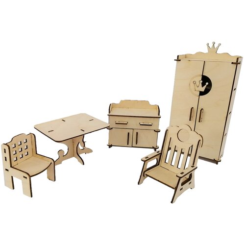 фото Деревянная мебель в кукольный домик "зал №1-3" (5 предметов) для кукол 30 см наша игрушка