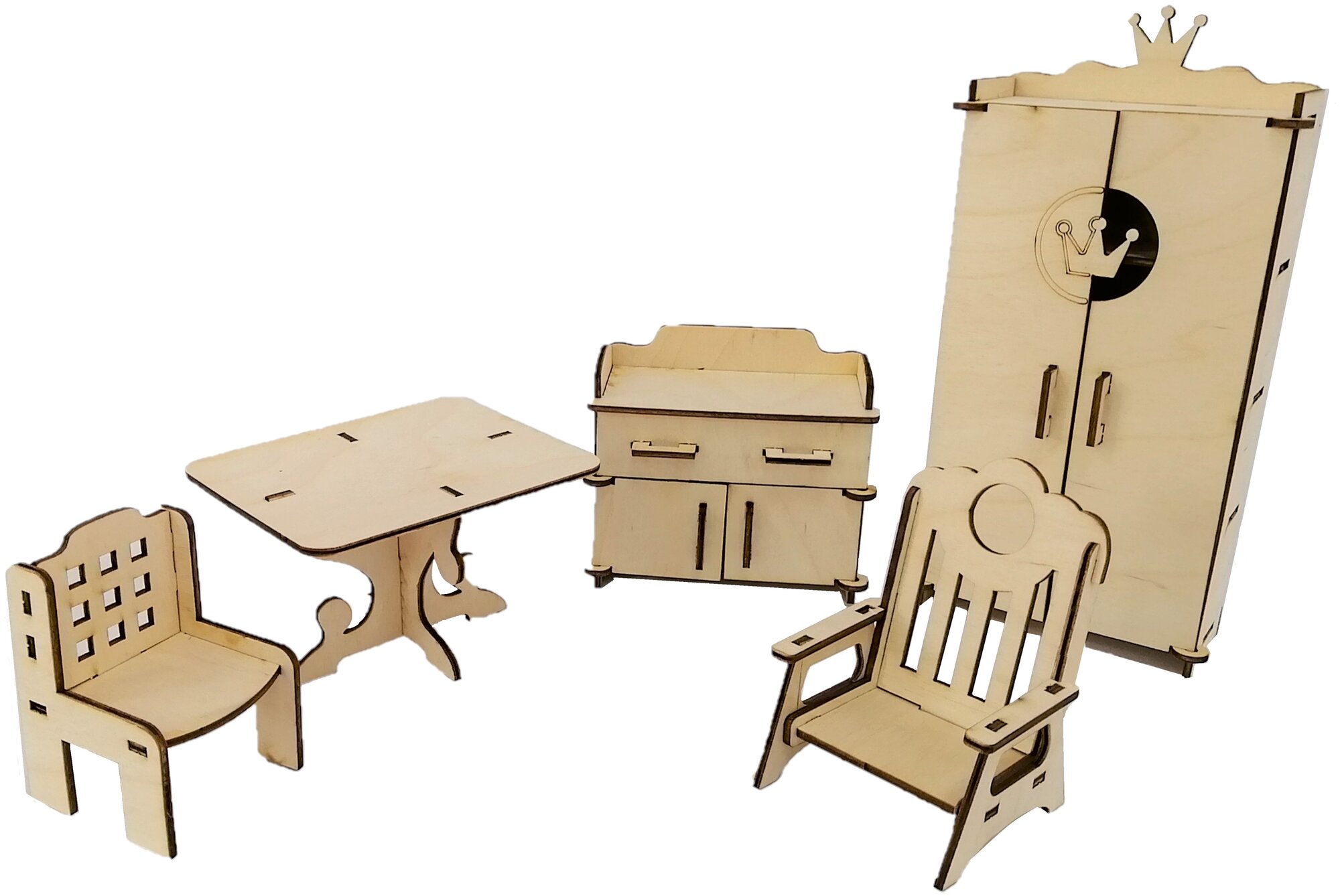 Деревянная мебель в кукольный домик "Зал №1-2" (5 предметов) для кукол 15-20 см