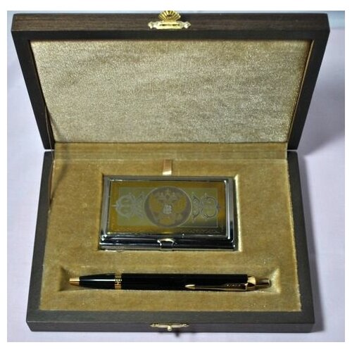 фото Набор "гербовый" №1 визитница (цирконий), ручка паркер ртд золотой медведь. parker