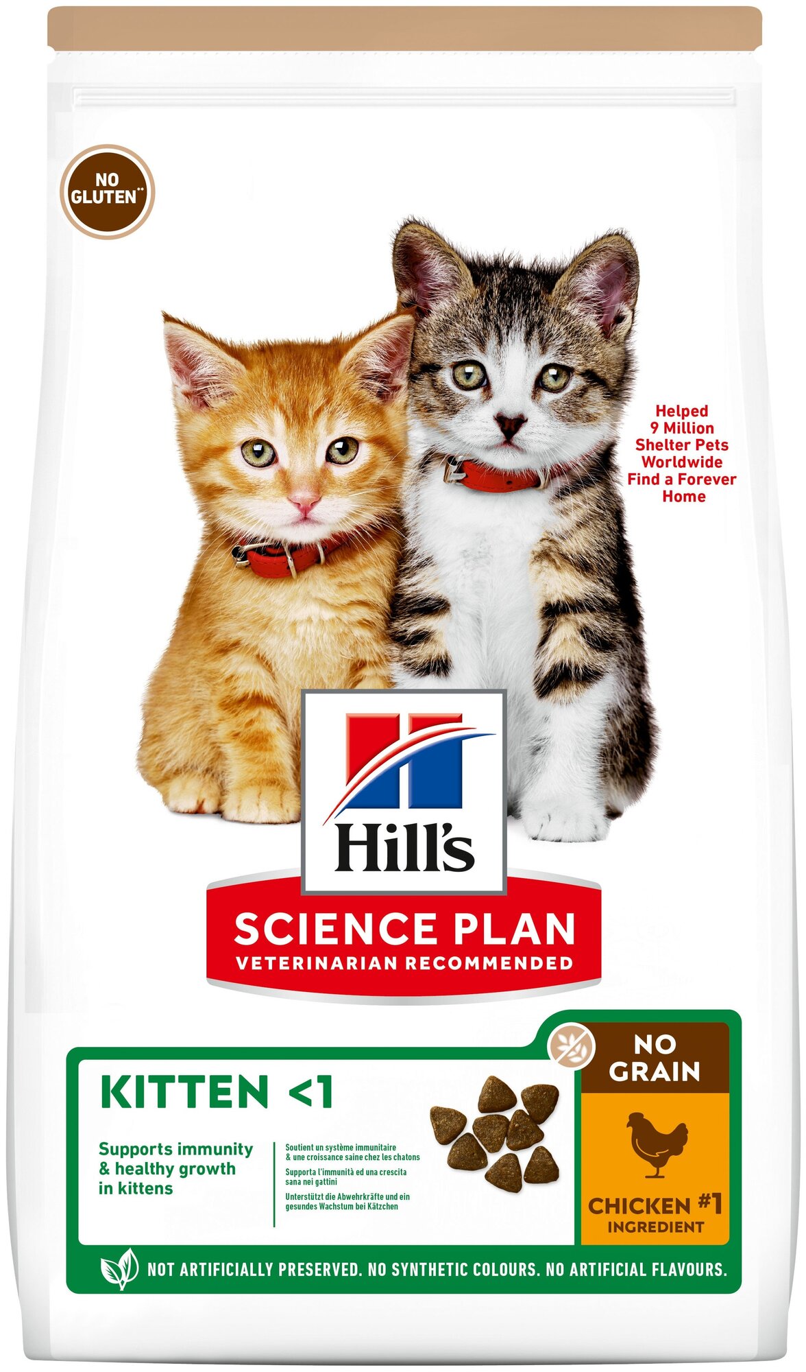 Беззлаковый сухой корм Hill's Science Plan No Grain для котят, с курицей, 1.5 кг