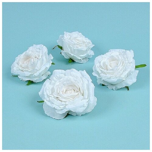 Искусственные цветки крупной розы белые, 13 см, 4 шт. в упаковке, для декора